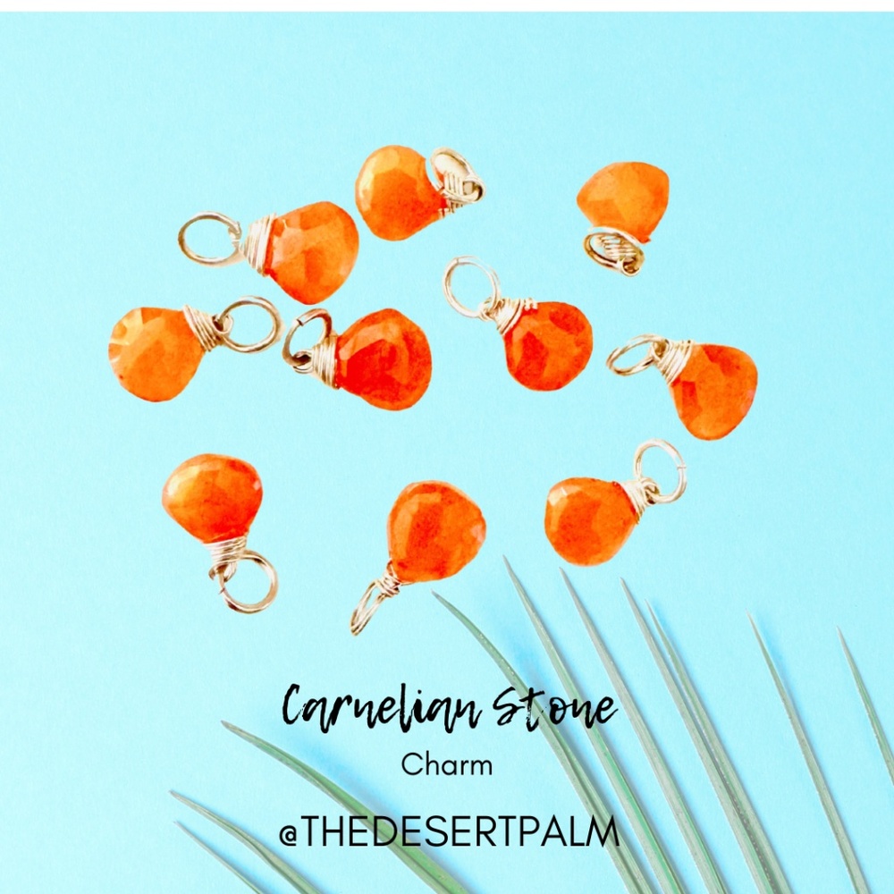 Sterling Silver Carnelian Stone Charm – Orange Briolette Drop Pendant